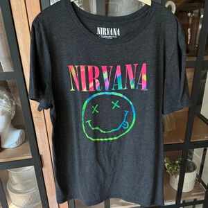Nirvana graphic band tee short sleeve top tshirt rainbow charcoal smiley face